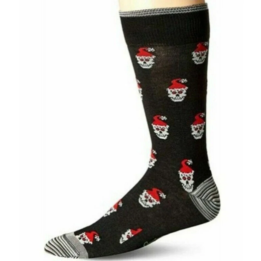 Robert Graham Christmas Santa Skull Mens Dress Socks Peruvian Pima Cotton Black
